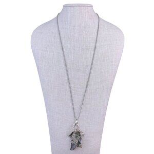 Charmed Life Womens Silver Tone Pewter Pendant Necklace Ball Chain Turquoise